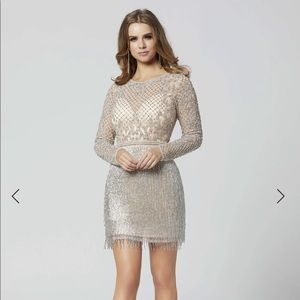 Primavera couture bejeweled long sleeve dress